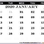 January 2020 Calendar Page