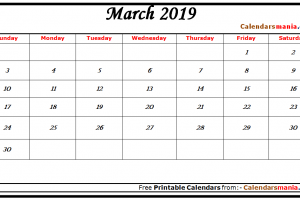 March 2019 Calendar Blank
