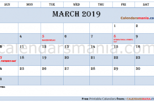 March 2019 Calendar Holidays