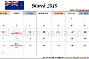 March 2019 Calendar NZ