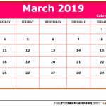 March 2019 Calendar Pink