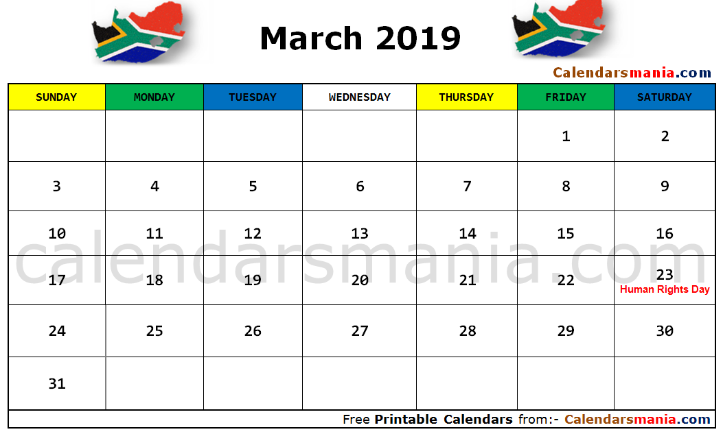 March 2019 Calendar SA