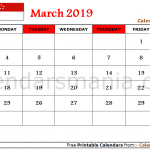 March 2019 Calendar Singapore