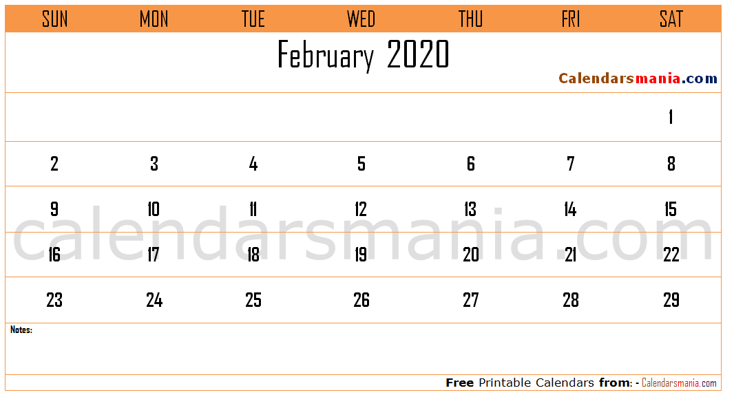 Feb 2020 Calendar