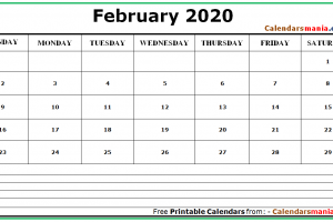 February 2020 Calendar Editable