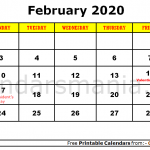 February 2020 Calendar Holidays