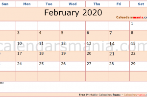 February 2020 Calendar Vertical