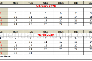 February March Calendar 2020