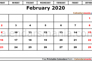 Printable Calendar February 2020
