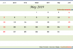 May 2019 Calendar Document