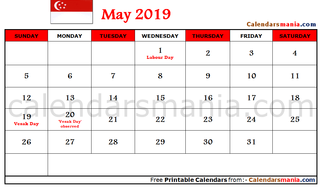 May 2019 Calendar Malaysia