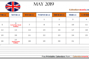 May 2019 Calendar UK