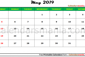 May 2019 Calendar Word