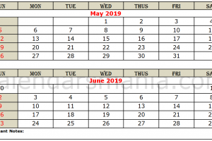 May June 2019 Calendar