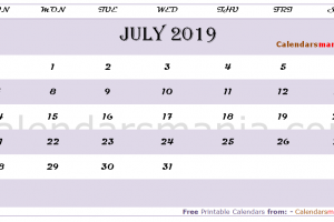 2019 July Calendar
