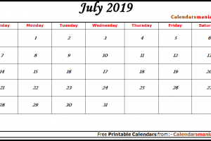 July 2019 Calendar Blank