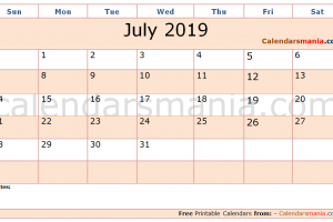 July 2019 Calendar Excel