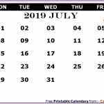 July 2019 Calendar Page