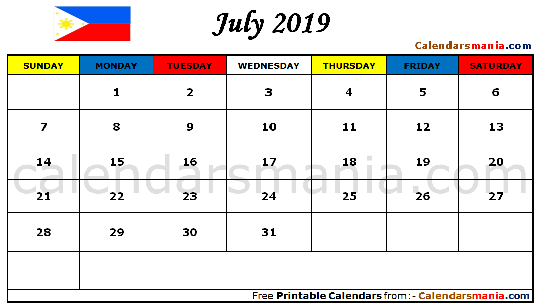 July 2019 Calendar Philippines