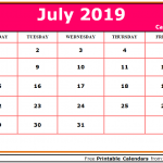 July 2019 Calendar Pink