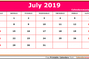July 2019 Calendar Pink