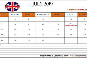 July 2019 Calendar UK