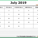 July 2019 Calendar with Notes