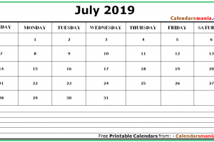 July 2019 Calendar with Notes