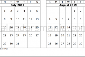 July August 2019 Calendar