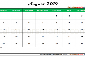 August 2019 Calendar Editable