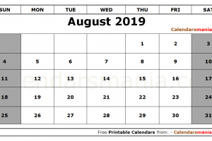 August 2019 Calendar PDF