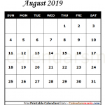 August 2019 Calendar Page