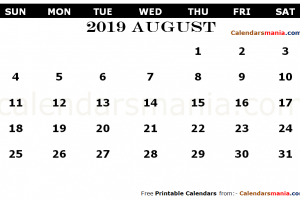 August 2019 Editable Calendar