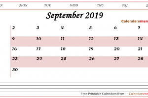 Blank Calendar September 2019