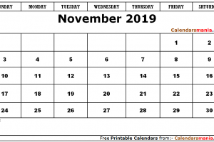 November 2019 Calendar Landscape