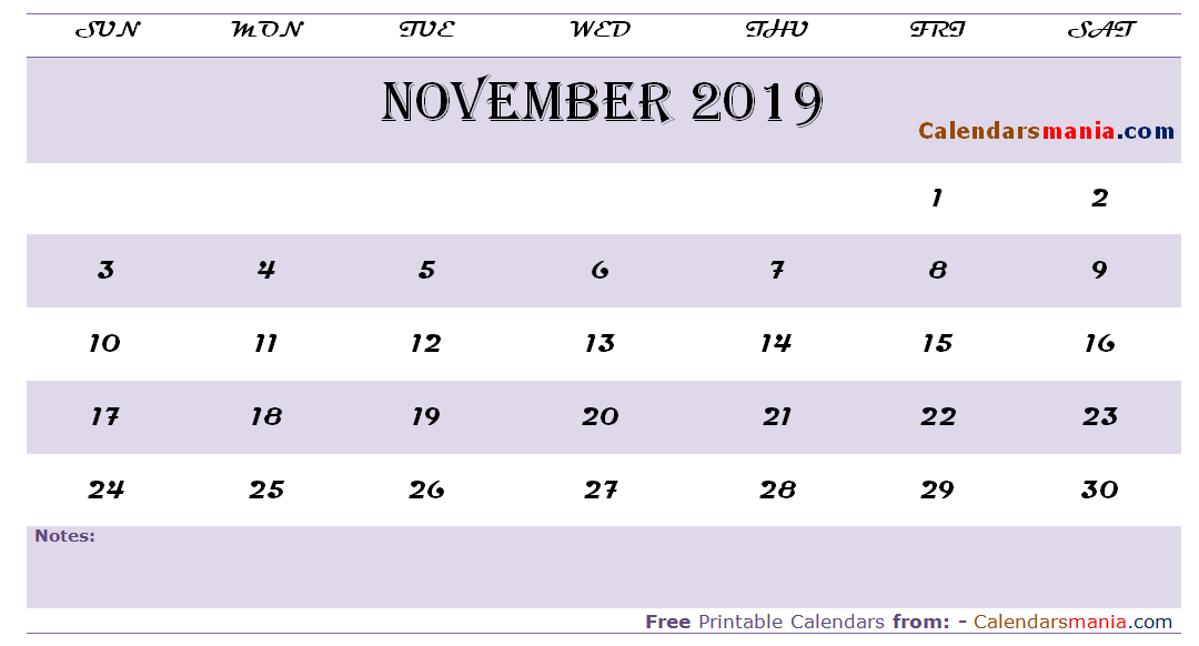 November 2019 Calendar PDF