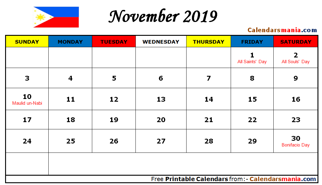 November 2019 Calendar Philippines