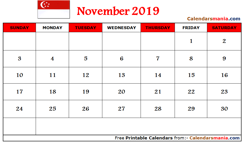 November 2019 Calendar Singapore