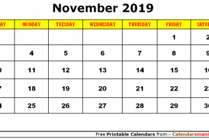 November 2019 Calendar Vertical