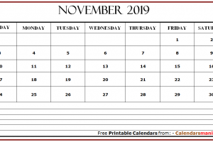 November 2019 Calendar with Notes