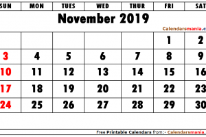 Print November 2019 Calendar