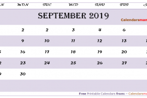 September 2019 Calendar Holidays