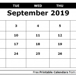 September 2019 Calendar Landscape
