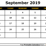 September 2019 Calendar Page