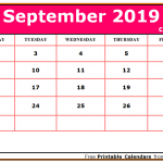 September 2019 Calendar Pink