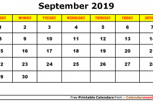 September 2019 Editable Calendar