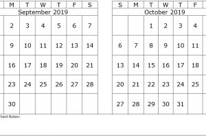 September October 2019 Calendar