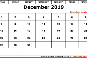 December 2019 Calendar Blank