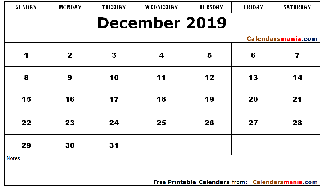 December 2019 Calendar Blank