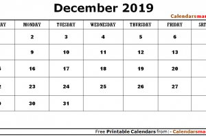 December 2019 Calendar Designs